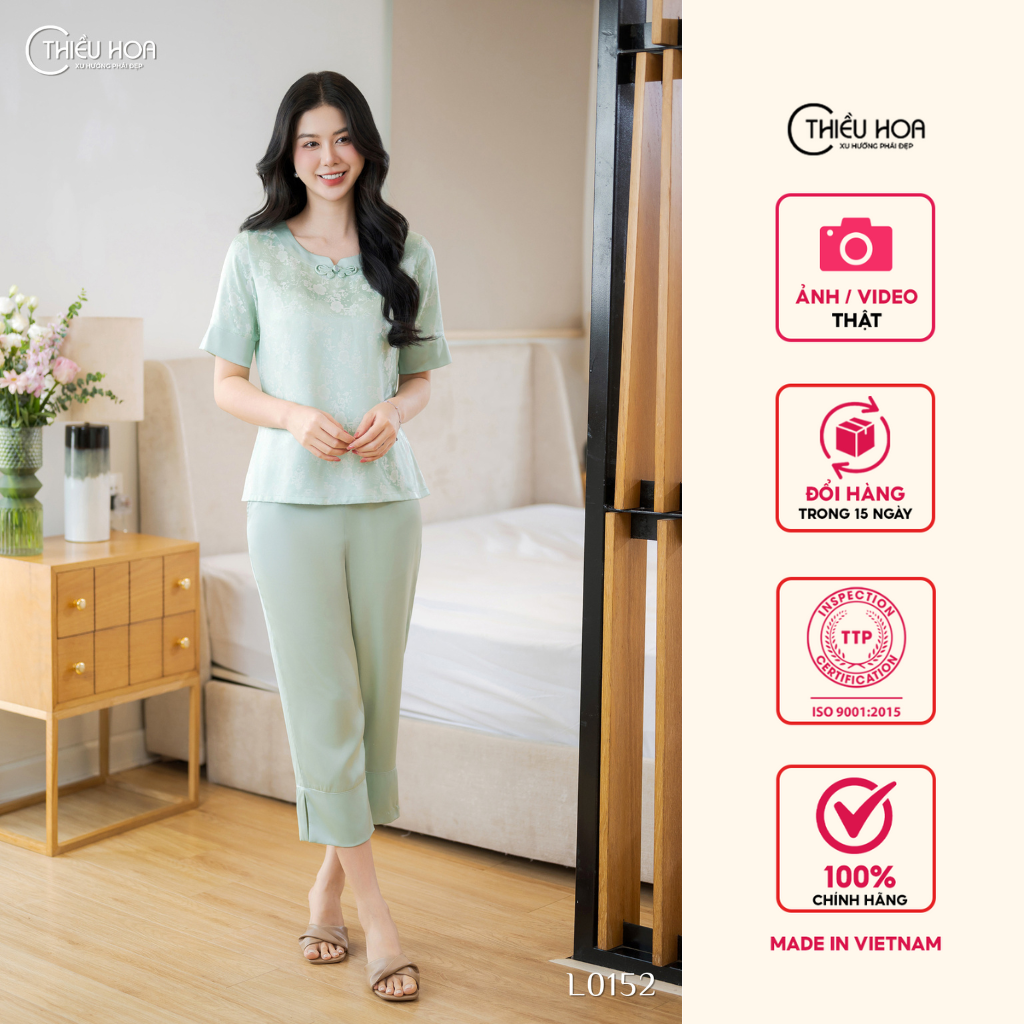  Set đồ bộ trung niên nữ cao cấp chất liệu vải lụa in hoa thoáng khí thương hiệu Thiều Hoa DB5L0152 
