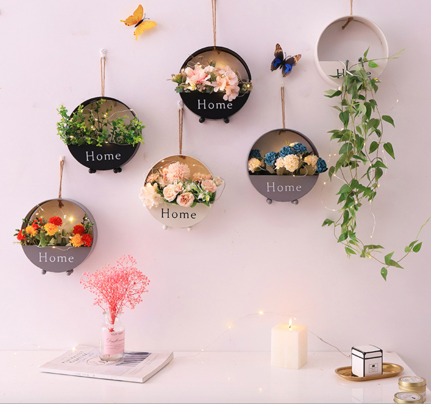 Best Seller Giỏ hoa treo tường trang trí, giỏ hoa giả decor phong cách Retro