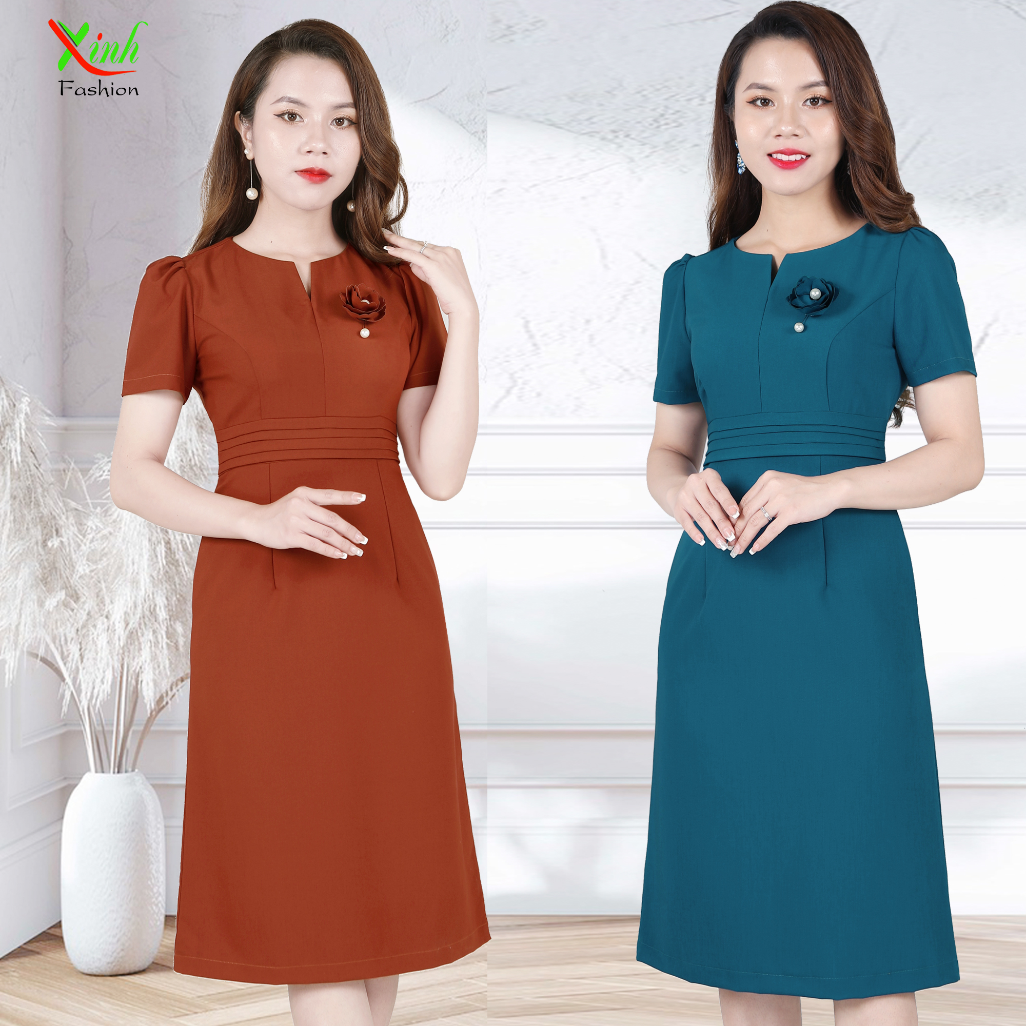Đầm suông kết hoa ngọc trai cao cấp dl819 dl820