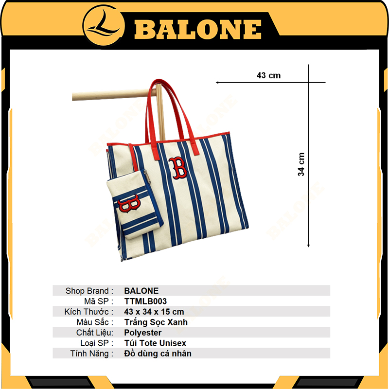 Túi tote nữ nam mlb unisex đi chơi du lịch b482 boston stripe tote bag balone