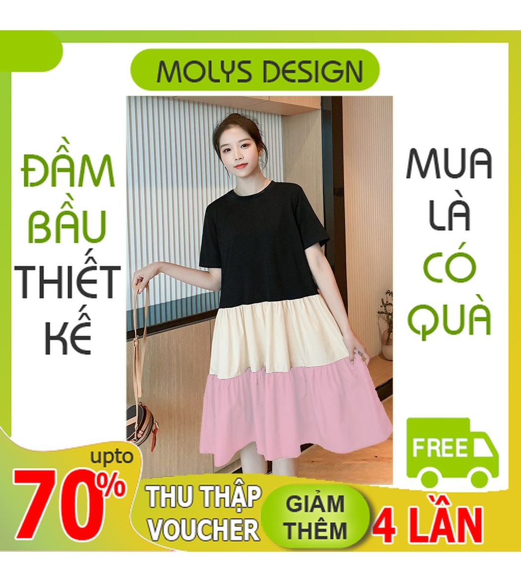 Váy bầu mùa hè - đầm bầu cotton suông 3 màu hàng freesize từ 45 đến 70kg VM6637