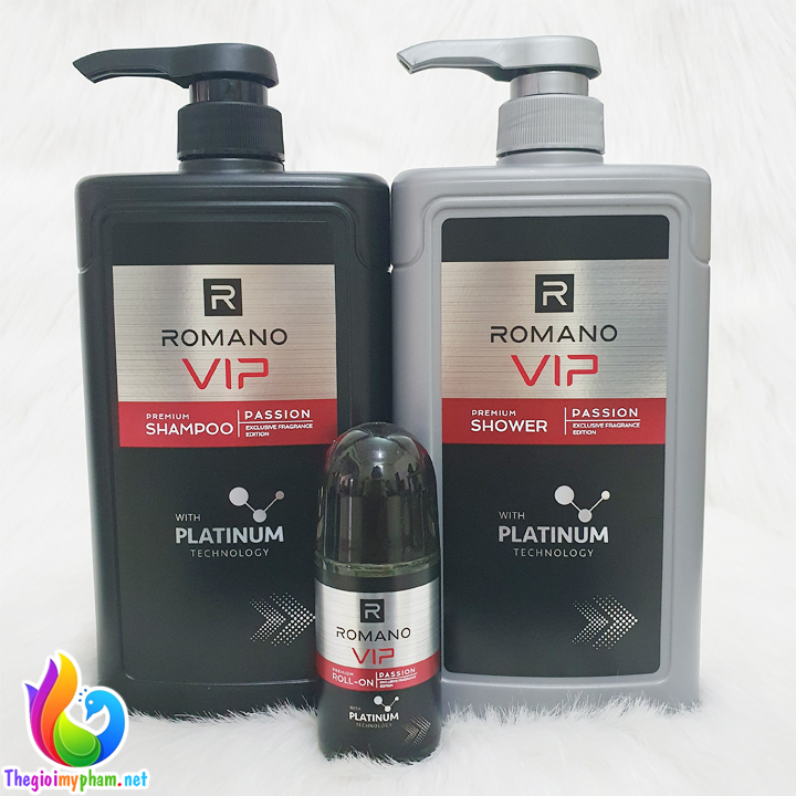 Combo dầu gội 650g + sữa tắm 650g + lăn romano vip passion 50ml