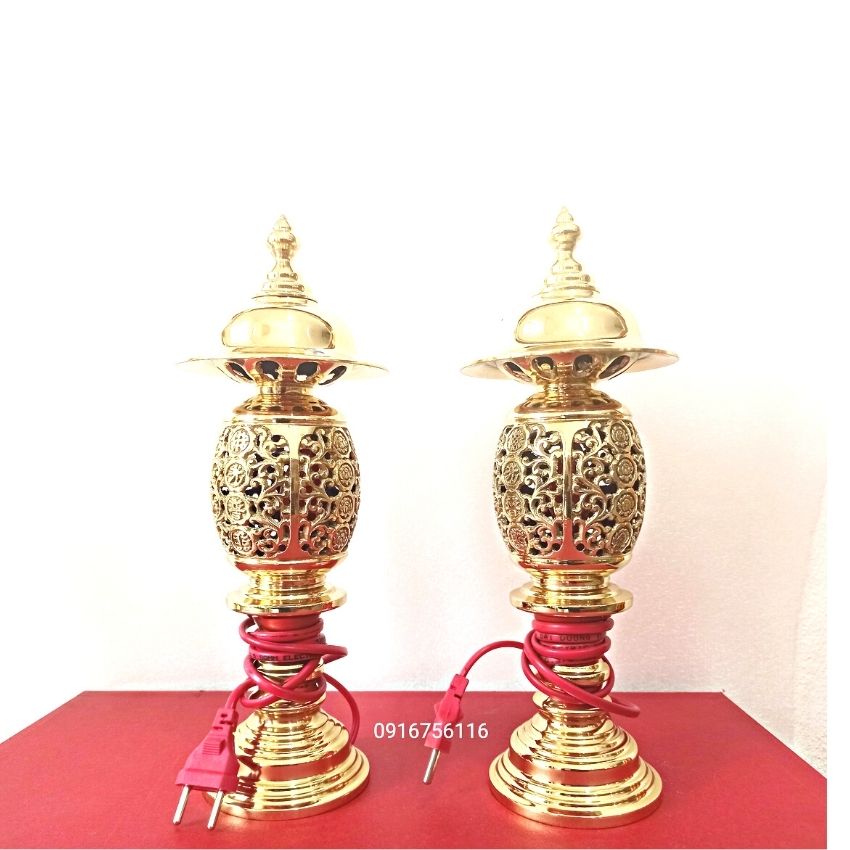 Đèn thờ, đèn đồng 31cm, đèn phong thủy đồng vàng 31cm đúc thủ công