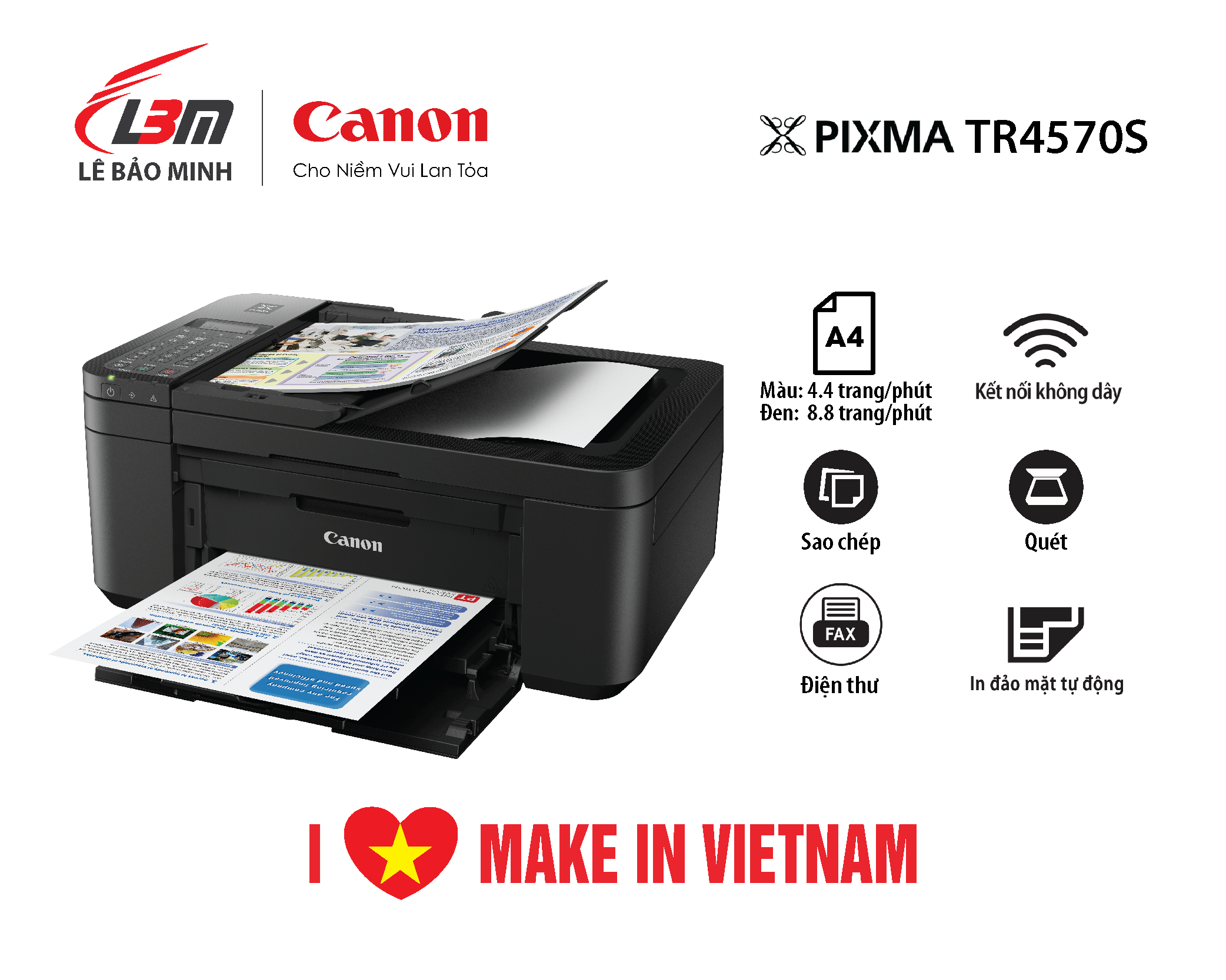 [Trả góp 0%]Máy in phun màu đa năng Canon PIXMA TR4570S - Hàng chính hãng Lê Bảo Minh