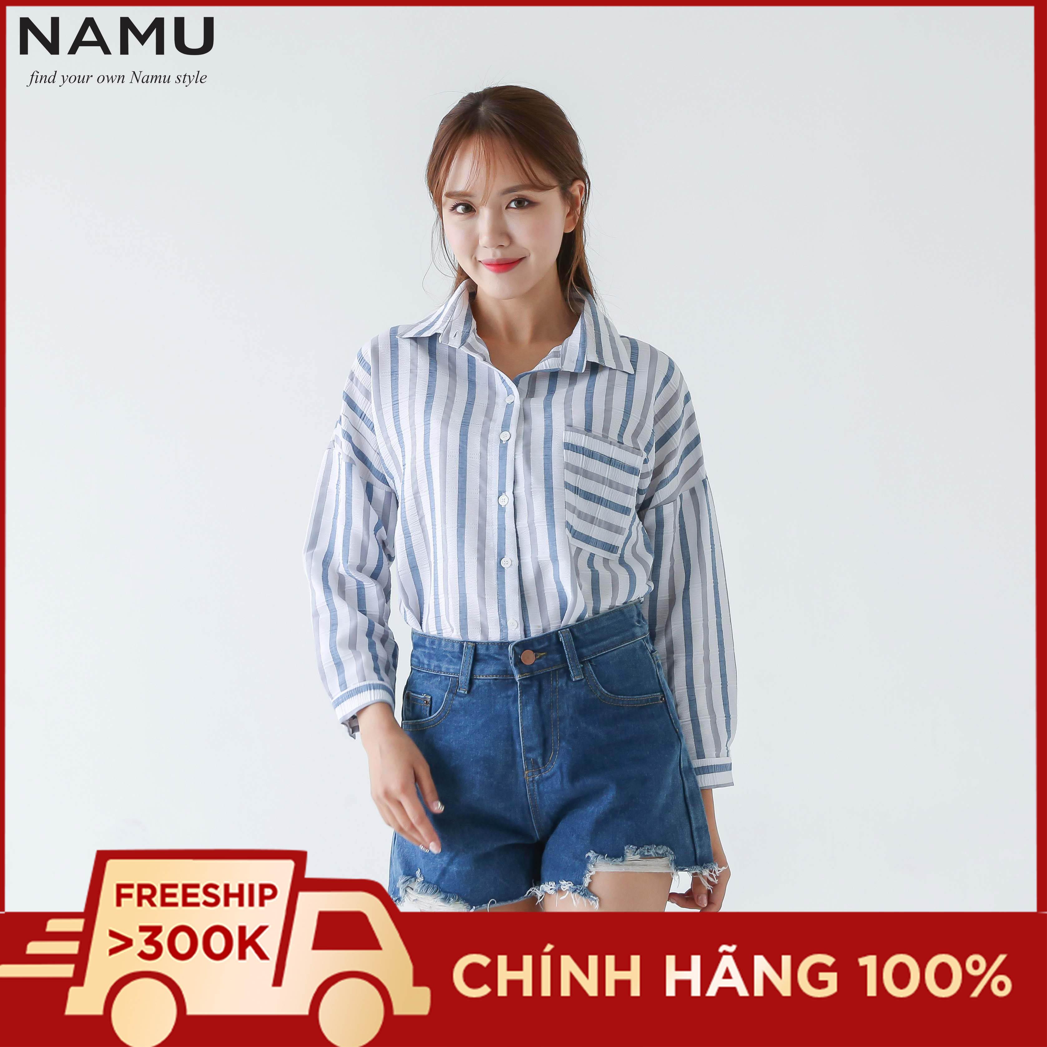 Áo sơ mi sọc dọc oversize hiệu namu 908021079