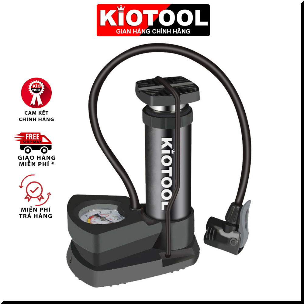 Bơm hợp kim nhôm loại đạp chân dùng cho xe đạp, xe máy, ô tô, có đồng hồ báo áp suất nhỏ gọn vừa cốp xe