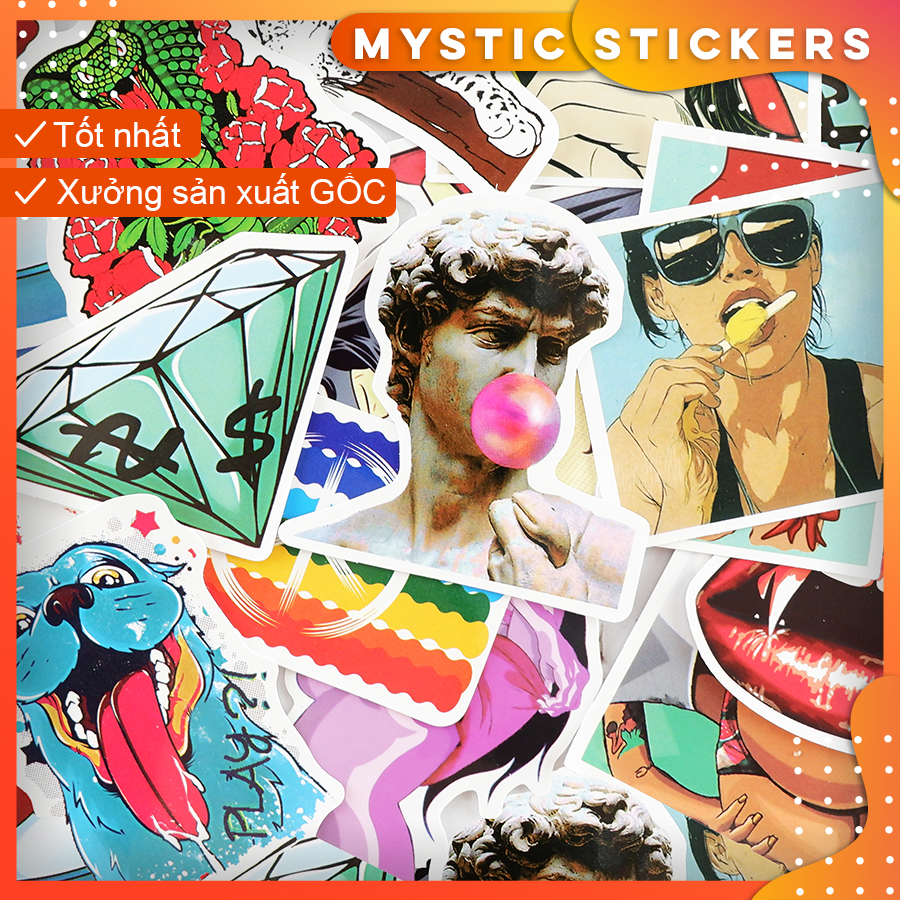 [SET TỔNG HỢP #4] 100 Sticker chống nước/Hình dán/Decal trang trí, set mix ,dán xe laptop mũ bảo hiểm vali...