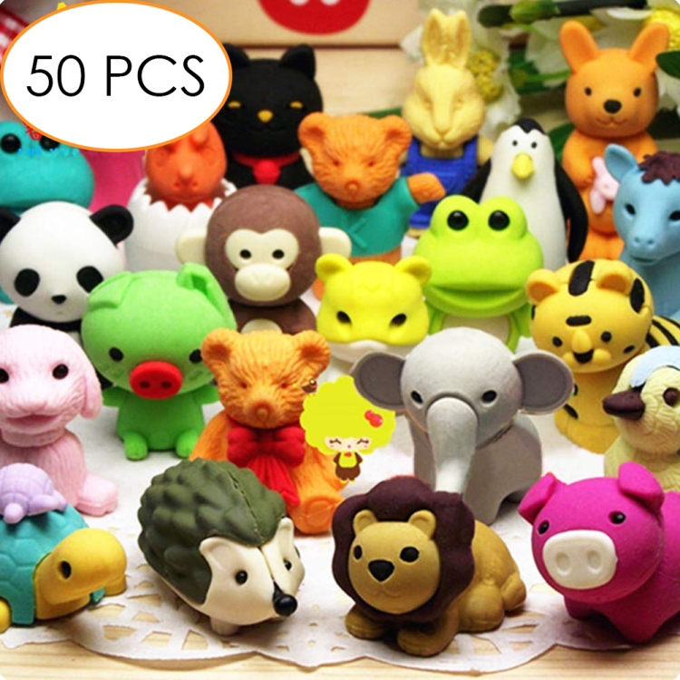 Cute Erasers 50pcs Classroom Prizes for Students Pull Apart Erasers 3D