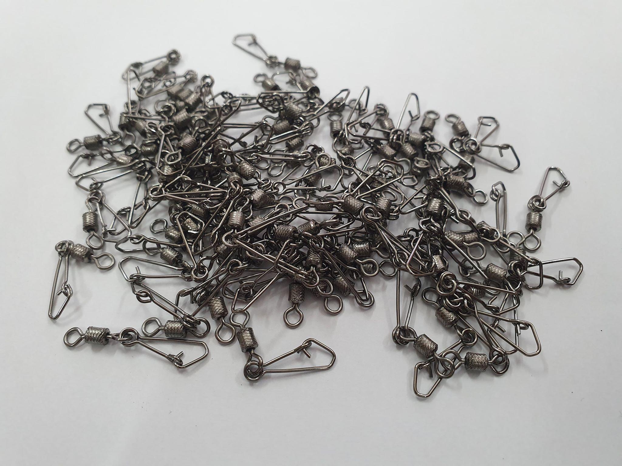 Bộ 100 cái khóa ma ní thép chéo câu cá size số 4 tải cá 30kg