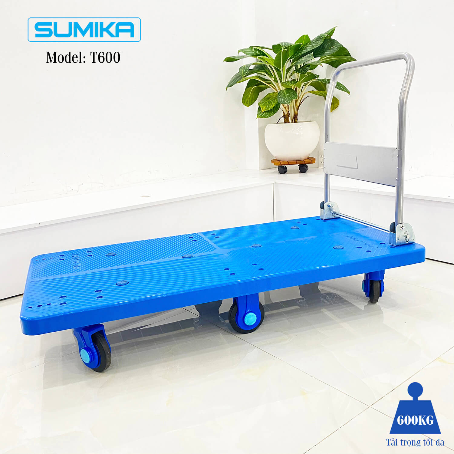 Xe đẩy hàng 4 bánh sàn nhựa SUMIKA T600, tải trọng 600kg