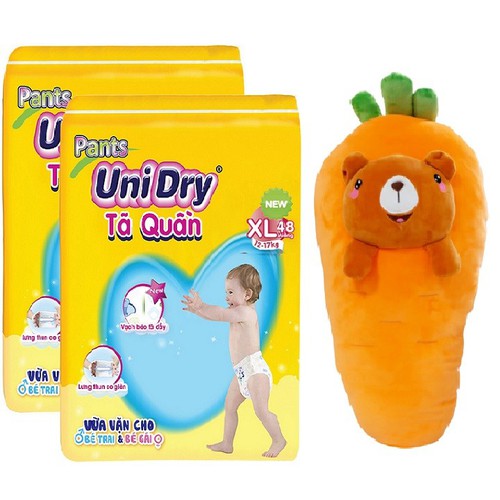 [Tặng 1 thú bông cà rốt] Combo 2 gói tã quần Unidry size L54 - size XL48