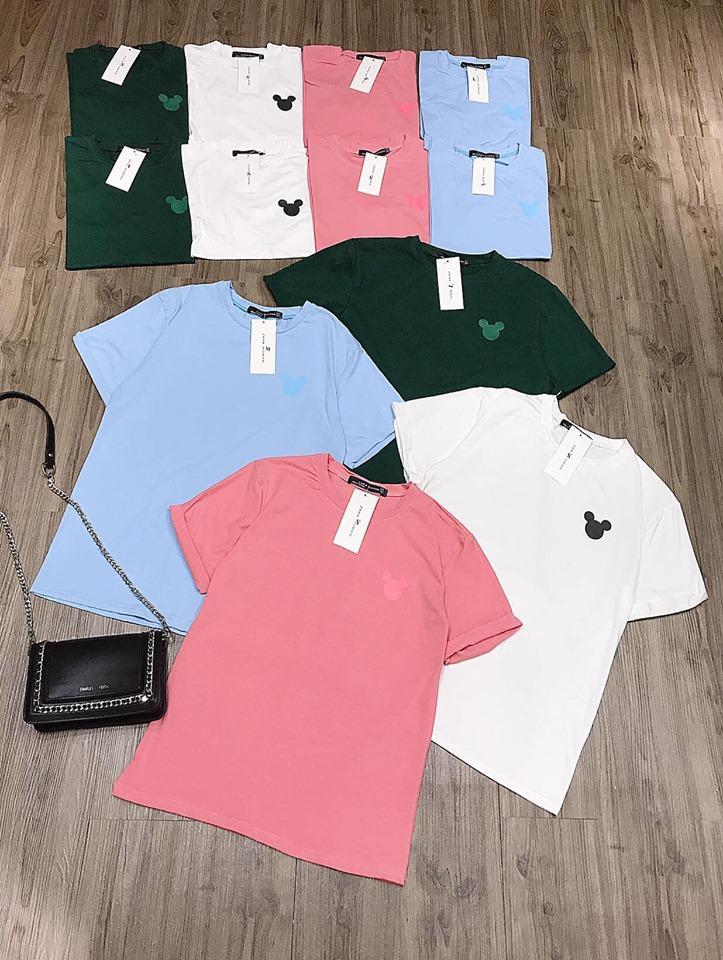 Áo phông nữ dáng ôm tay ngắn in hình đơn giản, áo phông in hình chuột mickey