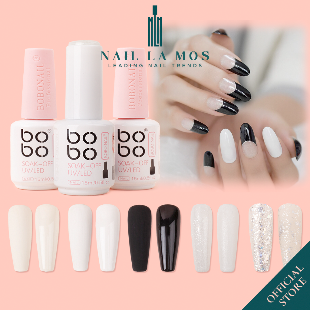  Sơn gel đen trắng trắng sữa Bobo chính hãng lên màu chuẩn 15ml - Sơn móng tay Bo Bo làm nail màu trắng kem chất đặc 