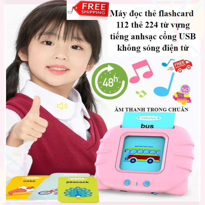 Máy Đọc Thẻ Flashcard 112 thẻ 224 Từ Vựng Tiếng Anh Chuẩn Cho Bé Tập Làm