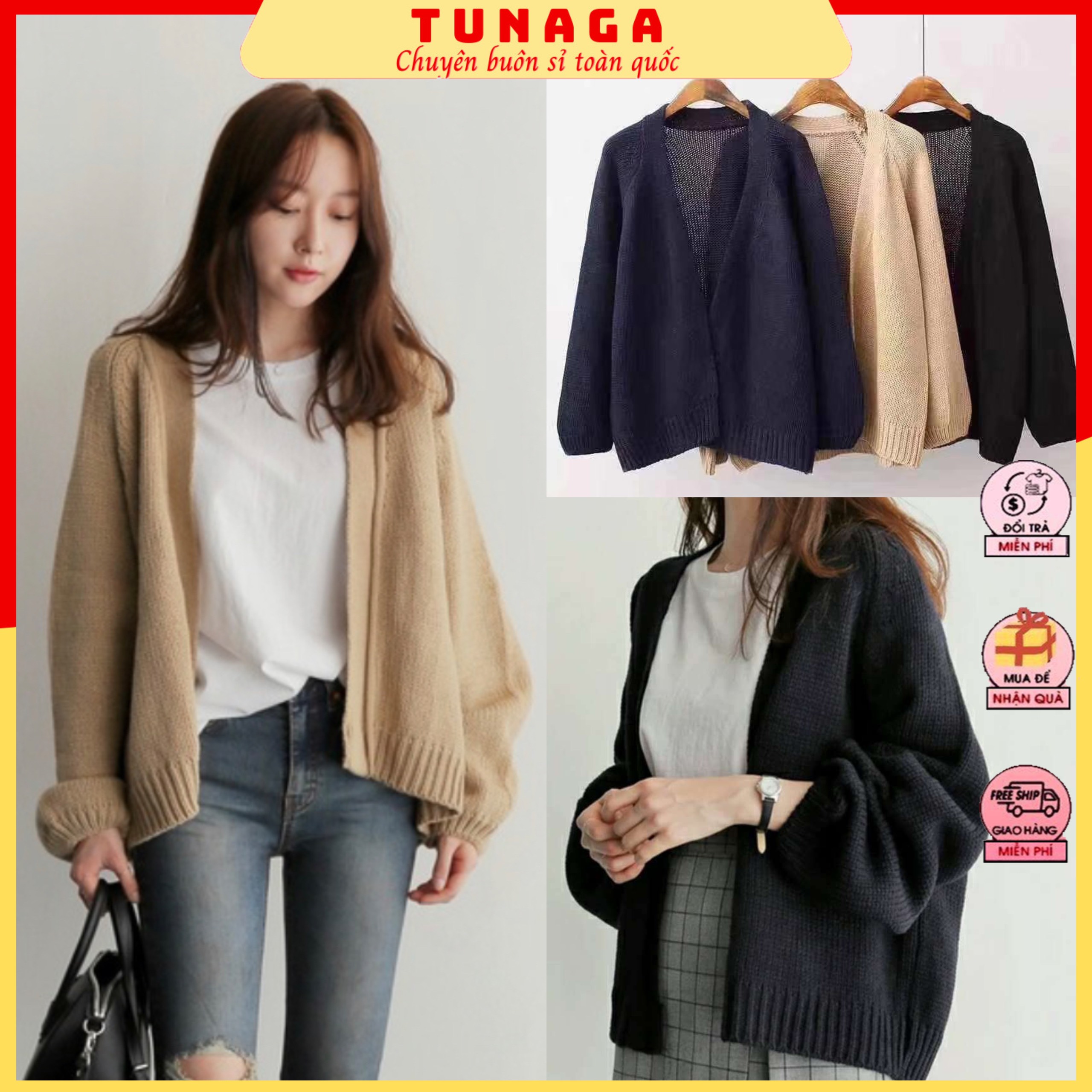 Áo khoác cardigan len nữ hàn quốc-áo len nữ basic dày dặn