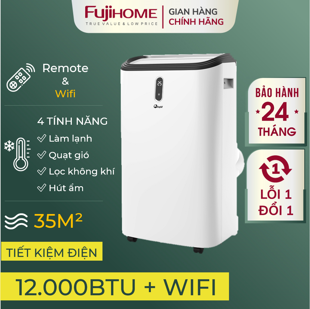Máy lạnh đứng di động 12.000 BTU FUJIE cho phòng 30m2 , Điều hòa di động cây mini làm lạnh đa năng hút ẩm lọc không khí có điều khiển từ xa