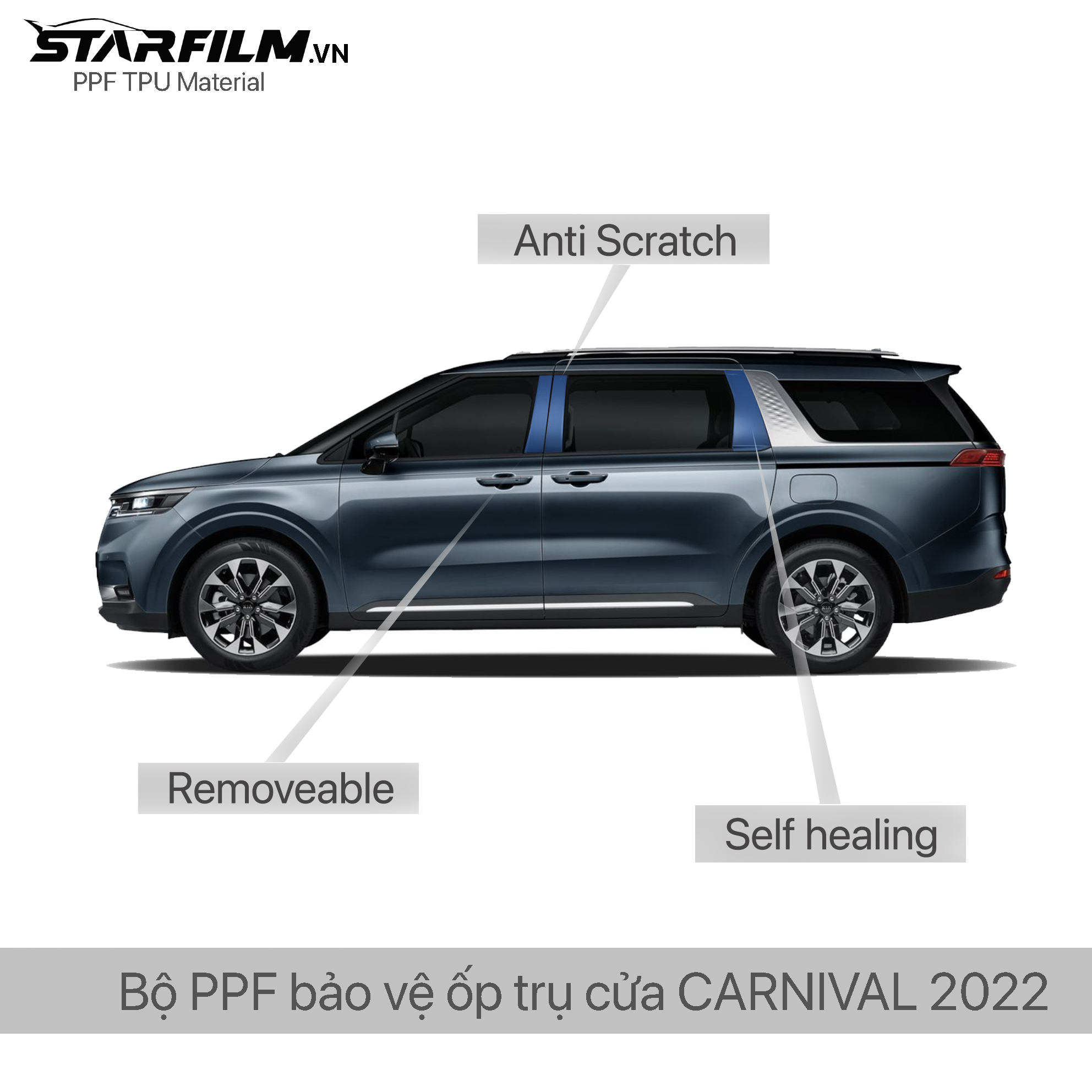 Kia carnival 2022 ppf tpu trụ bóng chống xước tự hồi phục starfilm