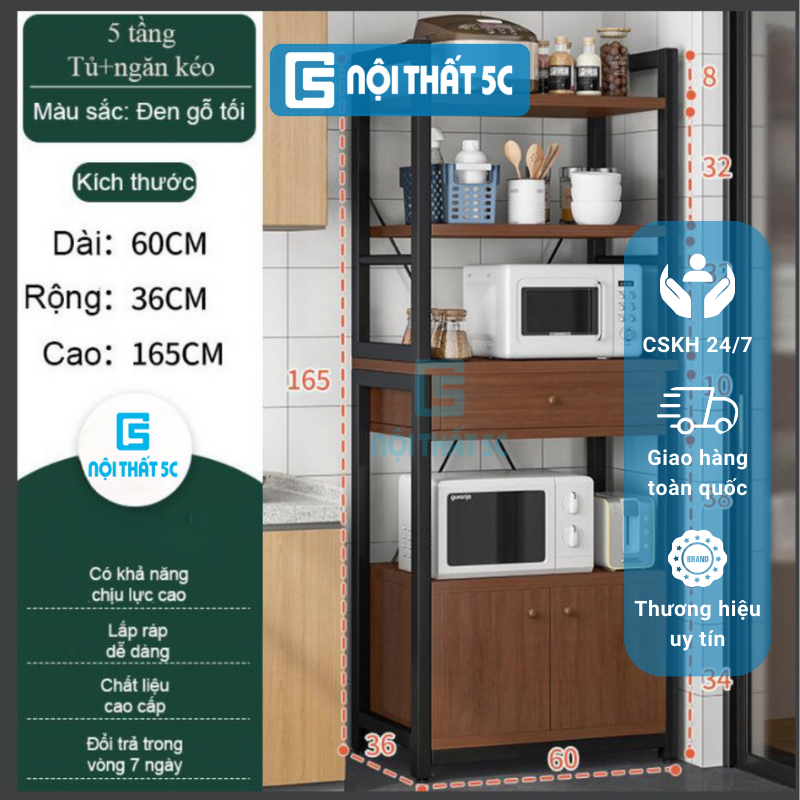 Tủ bếp đa năng, kệ để lò vi sóng nhiều tầng kèm tủ và ngăn kéo tiện dụng, gọn gàng