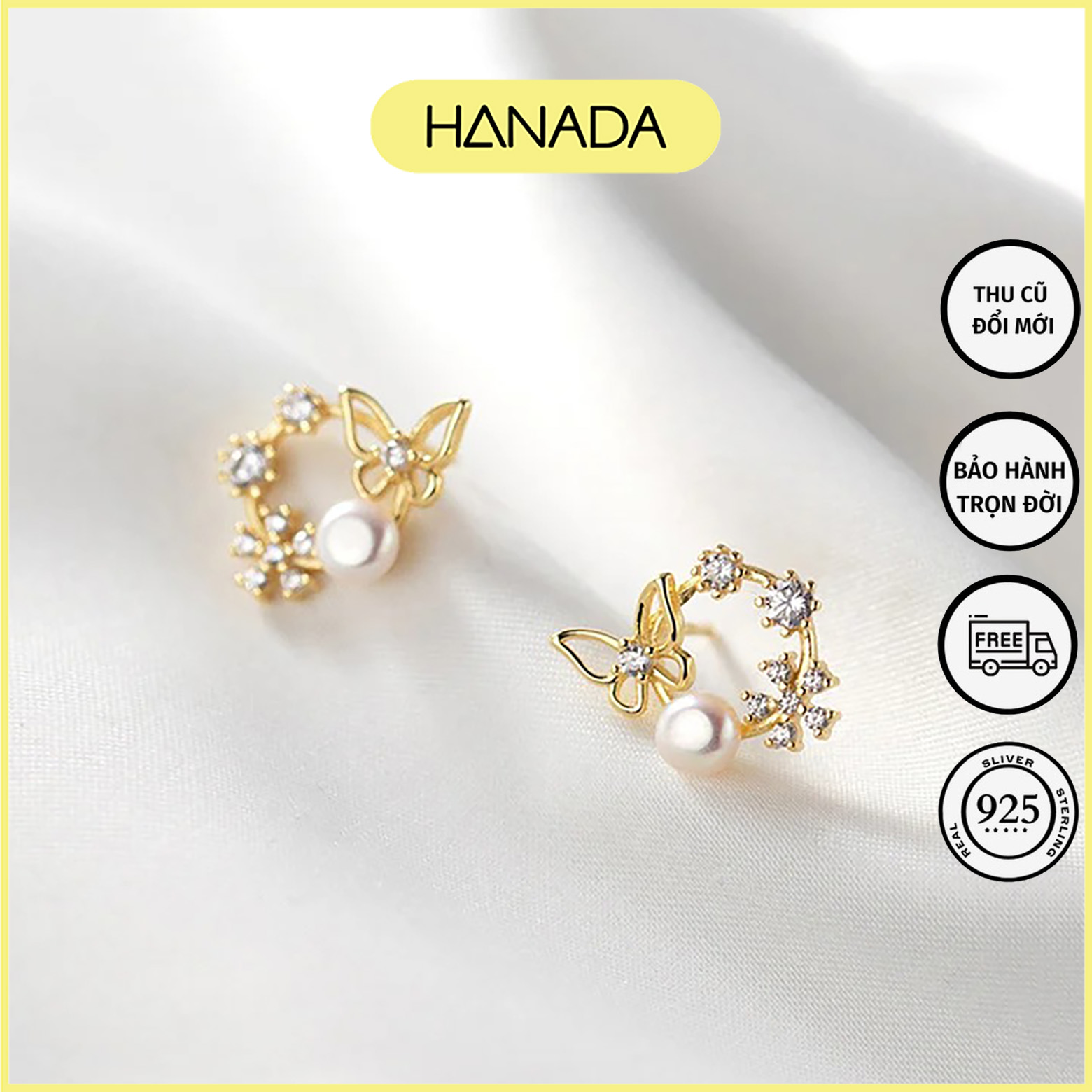 Bông tai bạc 925 hanada vòng nguyệt quế 0700 a20