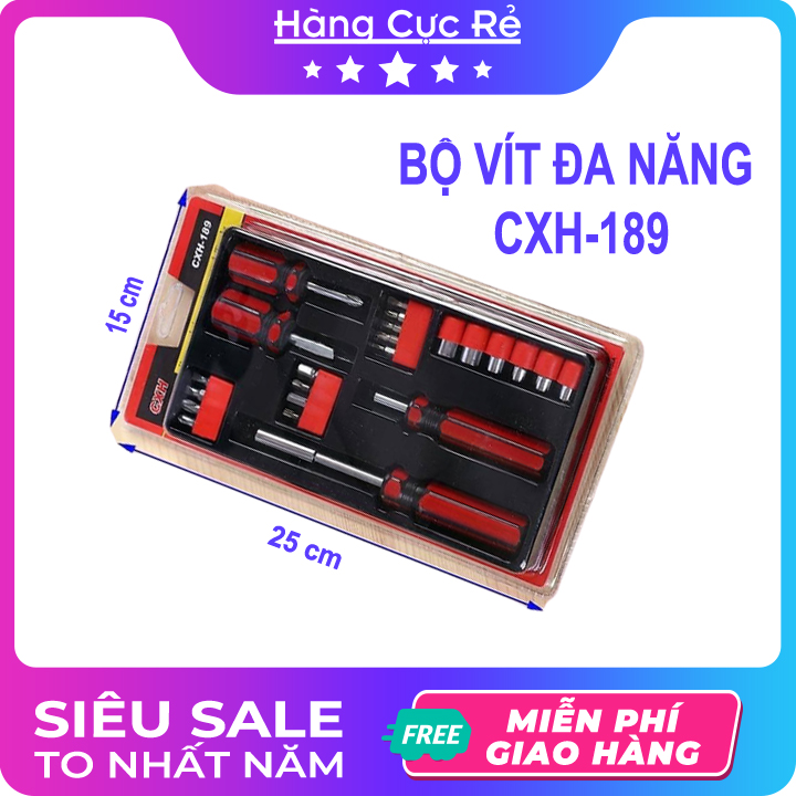 Bộ tuavit đa năng 23 đầu CXH-189 - Tiện dụng sữa chữa xe máy, xe đạp, ô tô, thiết bị điện tử, điện lạnh - Shop Hàng Cực Rẻ