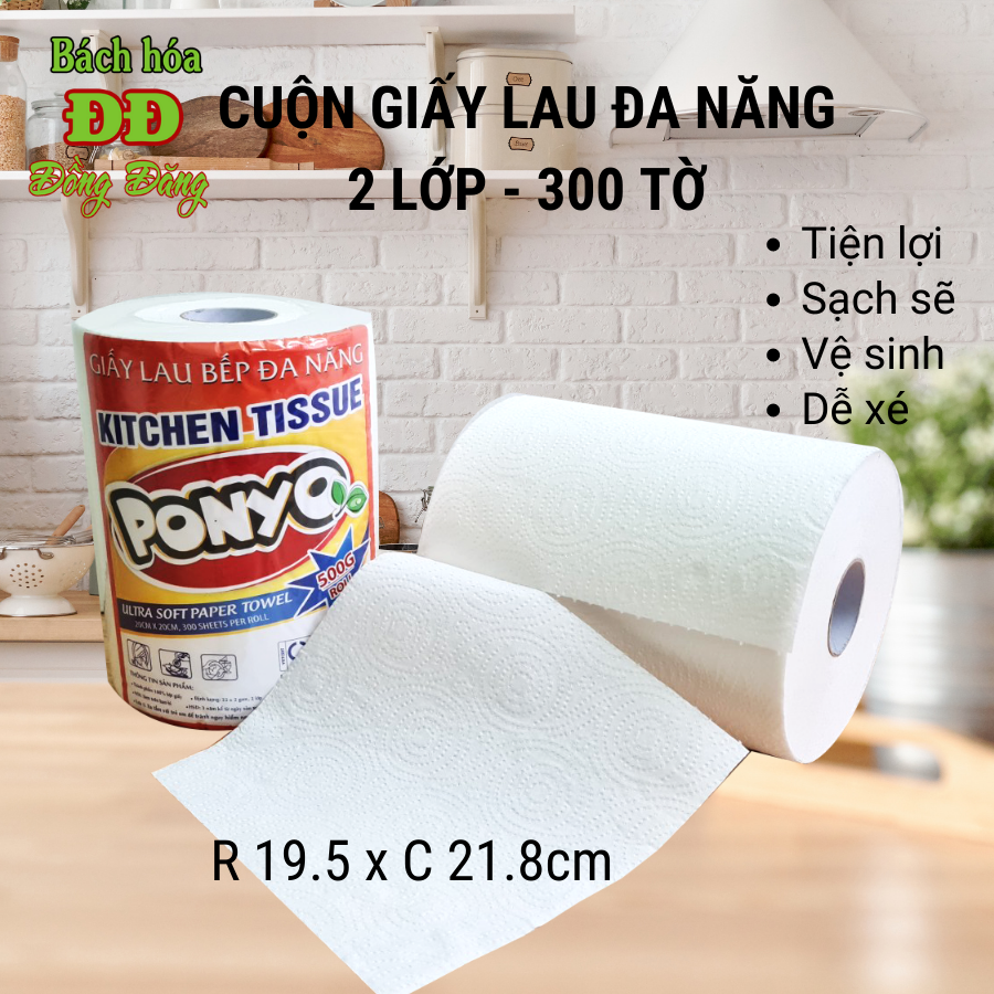 GIẤY LAU BẾP, GIẤY LAU TAY ĐA NĂNG PONYO CAO CẤP 500G - 2 LỚP THEO CHUẨN XUẤT KHẨU