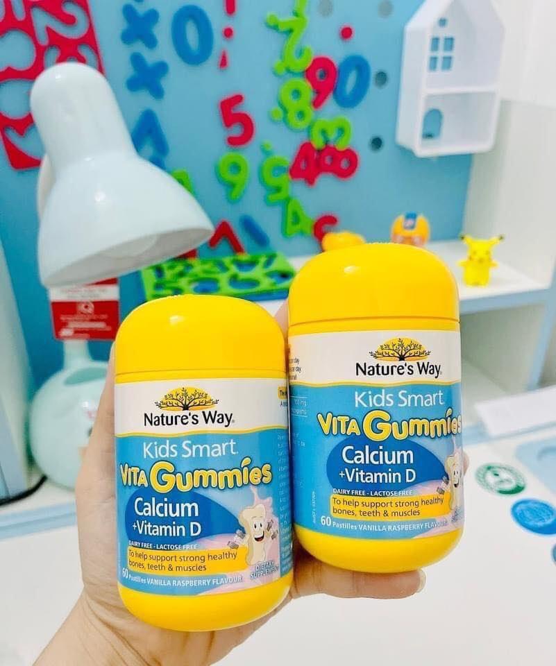 Kẹo nhai bổ sung Canxi Nature’s Way Vita Gummies Calcium + vitamin D giúp bé phát triển chiều cao 60 viên - Úc