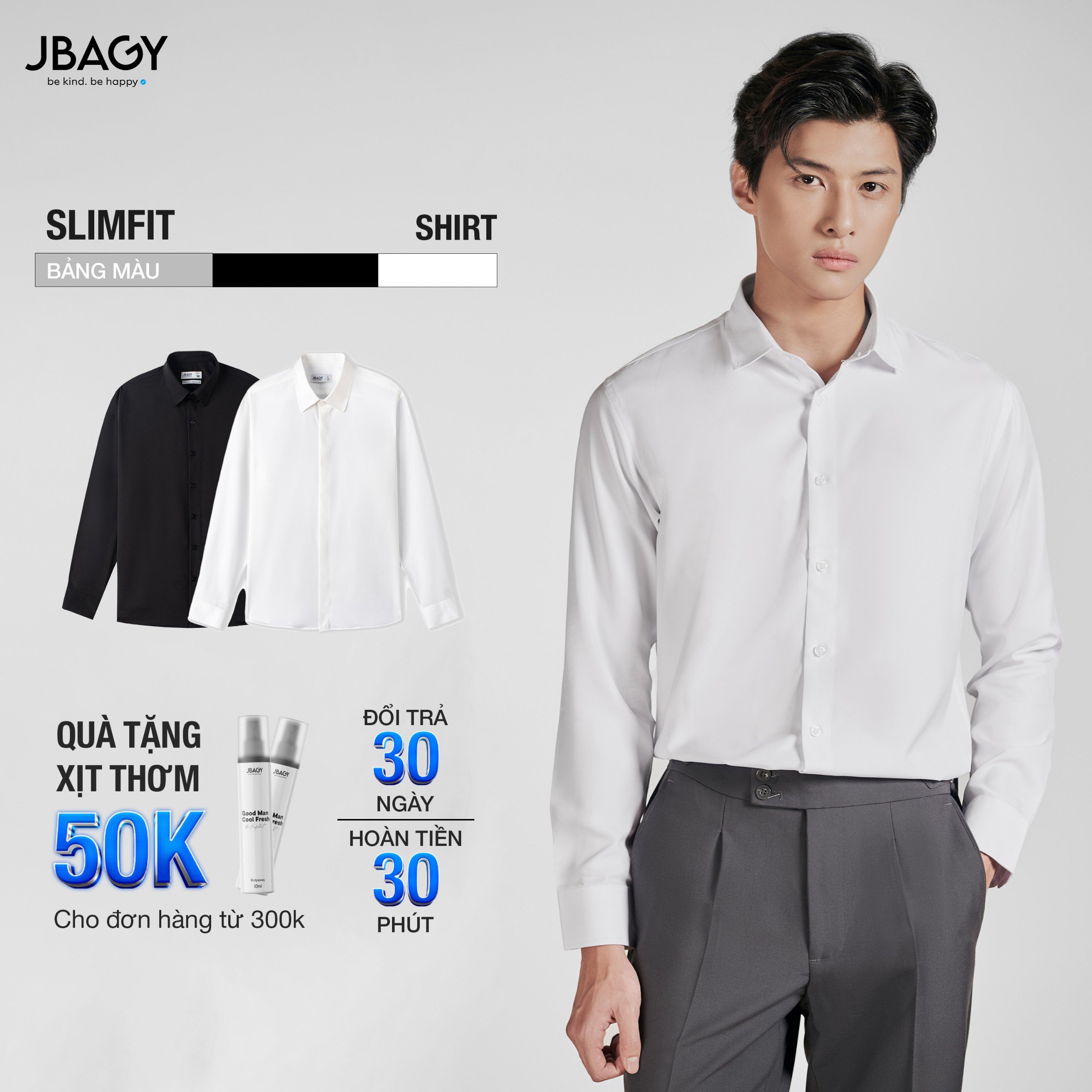 Áo sơ mi trắng nam dài tay bamboo cotton, sơ mi đen công sở cao cấp jbagy - js0108