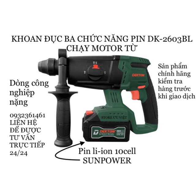 Khoan đục, bê tông ba chức năng dùng pin dekton model: dk-2603bl