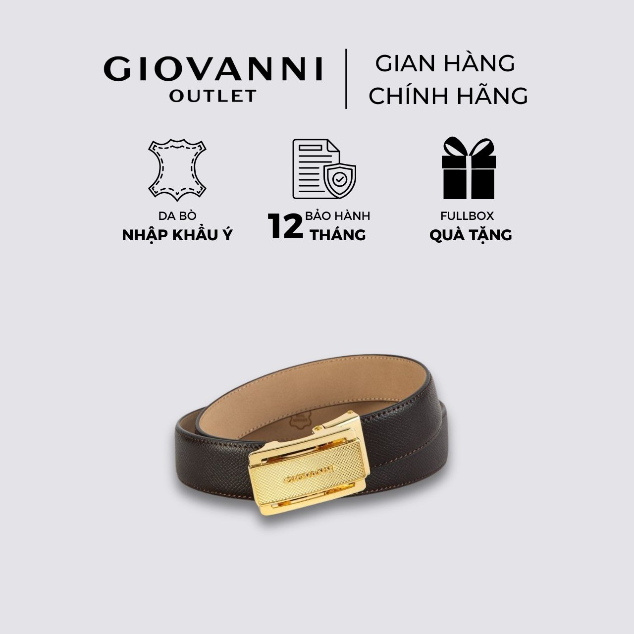[FULLBOX] Dây Lưng Nam GIOVANNI Mặt Trượt Bản Da bò Saffiano Cao Cấp GBL0400-1