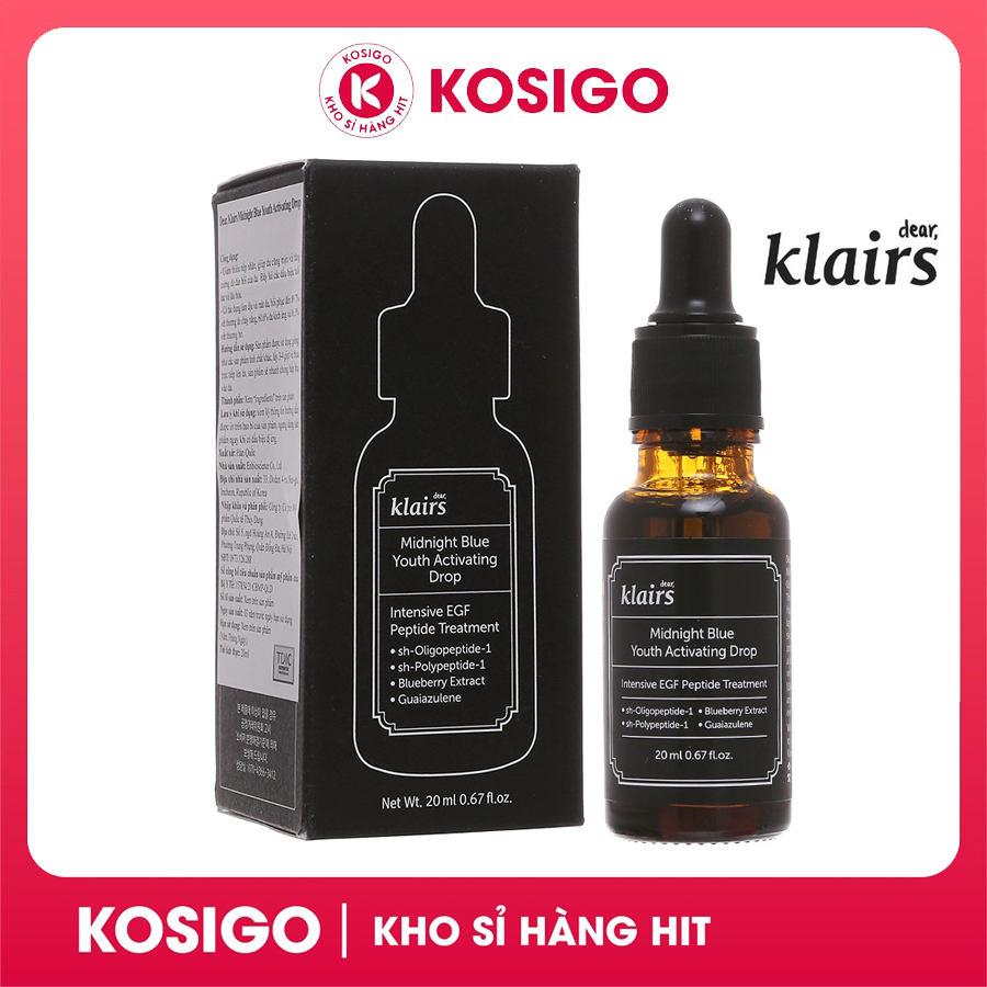 Tinh chất dưỡng da Dear Klairs Midnight Blue Youth Activating Drop 20ml giảm viêm, tái tạo da mụn, tăng sinh collagen trẻ hoá da