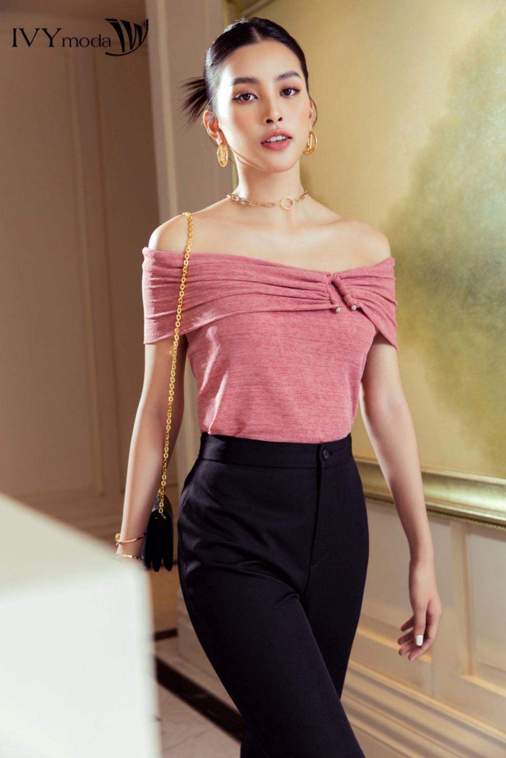 Áo thun trễ vai dáng ôm ivy moda ms 57b9277