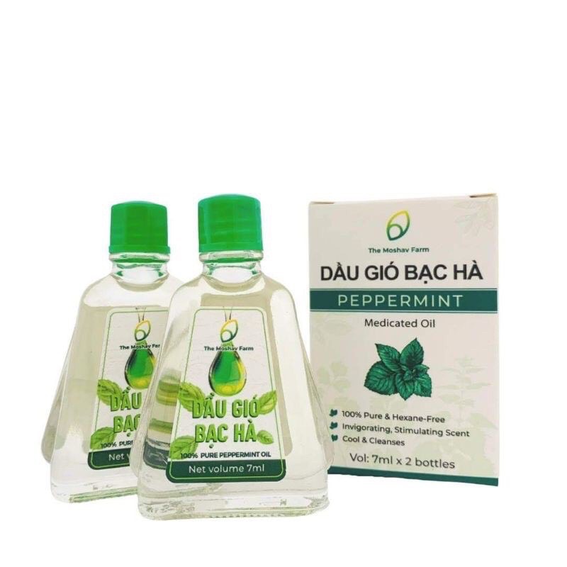 Dầu gió bạc hà the moshav farm hộp 2 chai 7ml chiết xuất 100% từ lá bạc hà tươi
