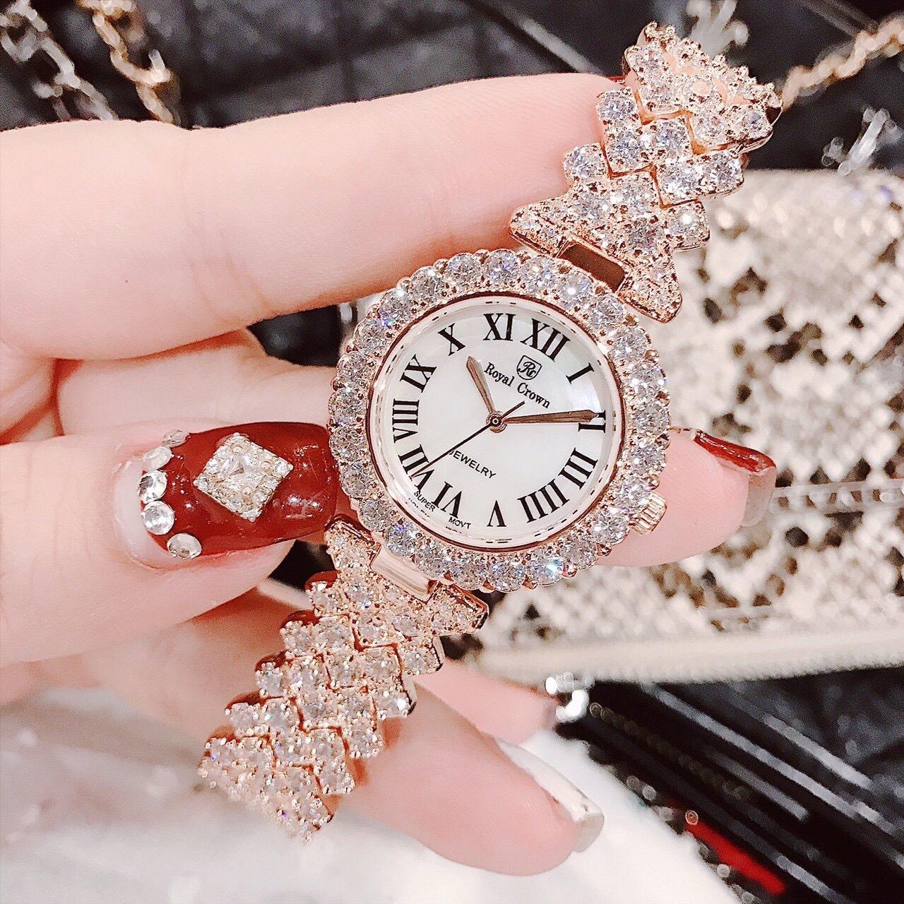 [HCM]Đồng Hồ Royal Crown Nữ 6305 Dây Đá Vàng Hồng 29mm