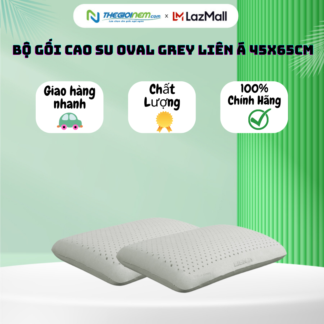 Bộ 2 gối cao su liên á hoạt tính oval 45x65x12cm thoáng mát ,dễ chịu, nâng đỡ tối ưu