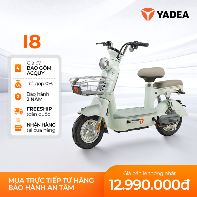   TRẢ GÓP 0%  Xe Đạp Điện YADEA i8 Nhỏ Gọn Lên Đến 70Km Một Lần Sạc- Xe Đạp Điện Yadea I8 Thiết Kế Trẻ Trung - Bảo Hành 2 Năm 