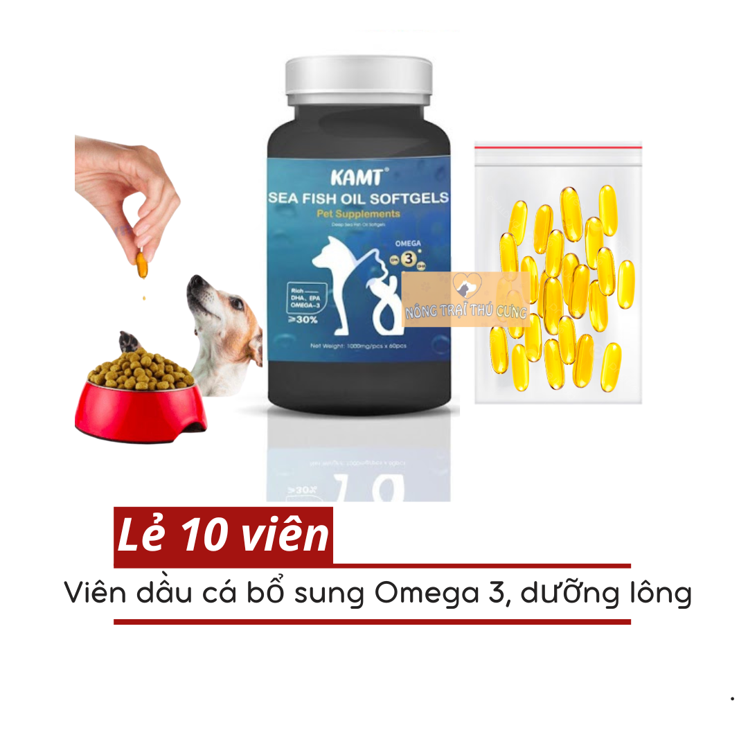   10 VIÊN LẺ  Dầu Cá Cho Chó Mèo Fish Oil KAMT  Bổ Sung Omega 3 Dưỡng Lông  -  Nông Trại Thú Cưng  