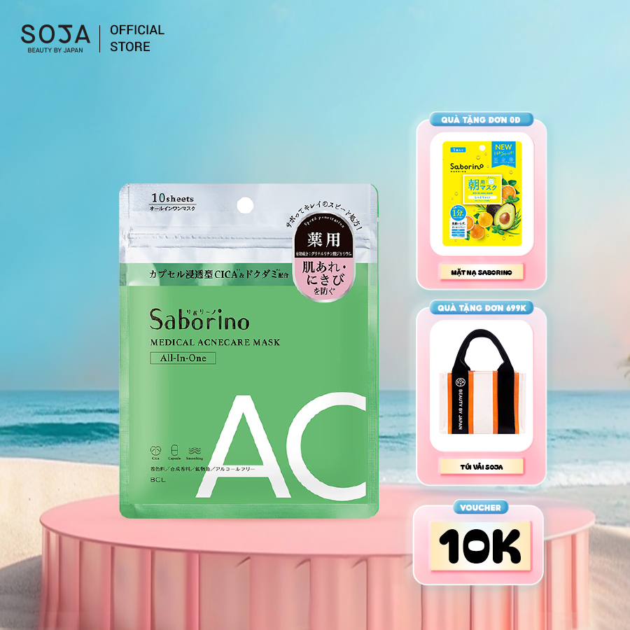 Mặt Nạ Tinh Chất Rau Má Làm Dịu Da Và Dưỡng Ẩm Chuyên Sâu cho da mụn Saborino Medical Facial Sheet Mask Acne