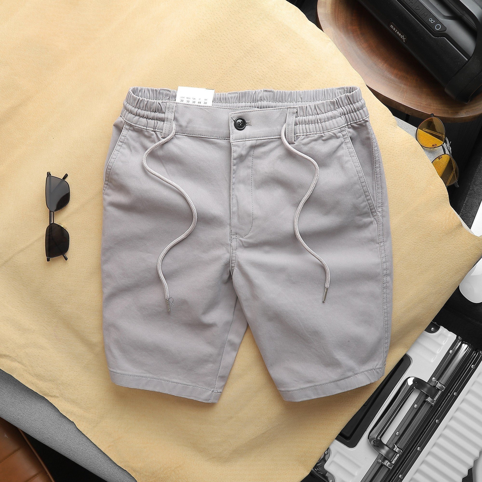 Quần short kaki nam lưng thun dây kéo, dây rút cao cấp vải mềm mịn, bền màu