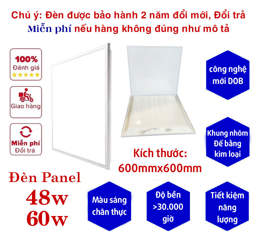 Đèn led tấm panel 600x600mm công suất 48w, 60w/ đèn trần thả 600mmx600mm ánh sáng trắng