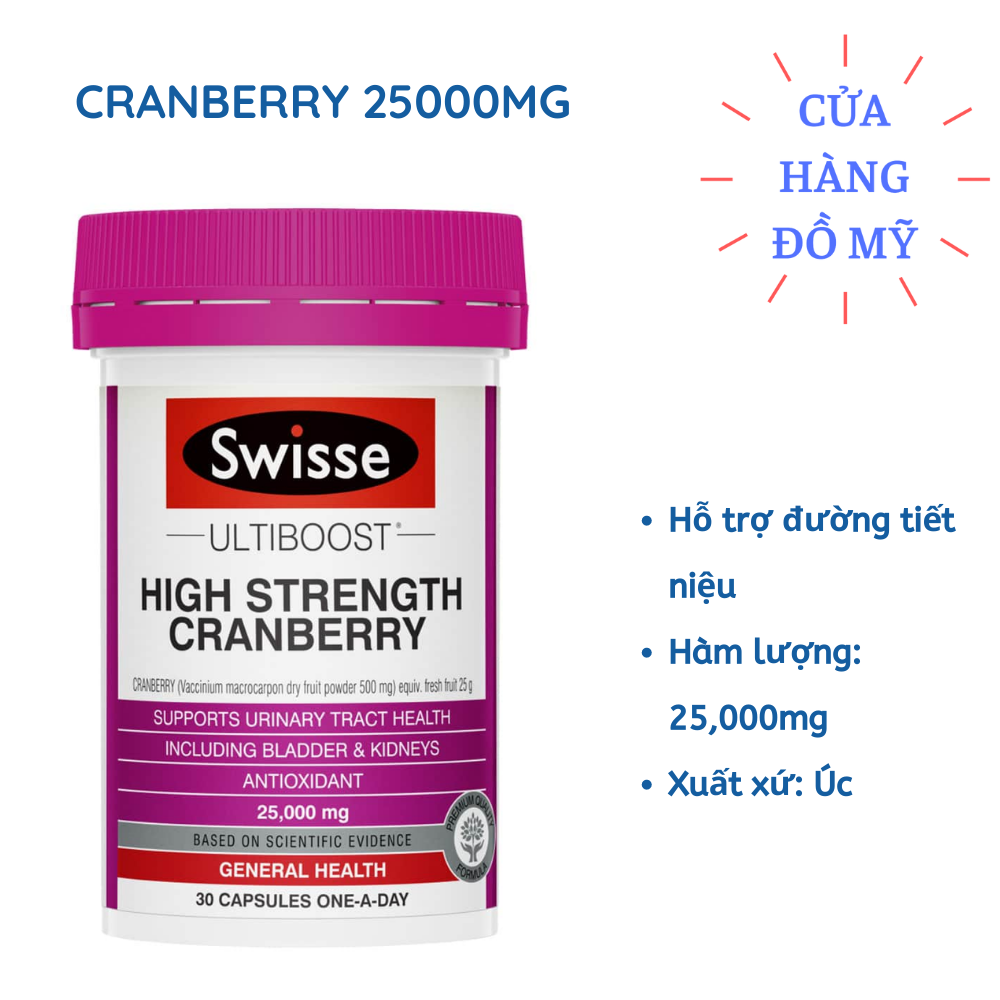 Viên Uống Hỗ Trợ Đường Tiết Niệu Swisse High Strength Cranberry 25000mg 30