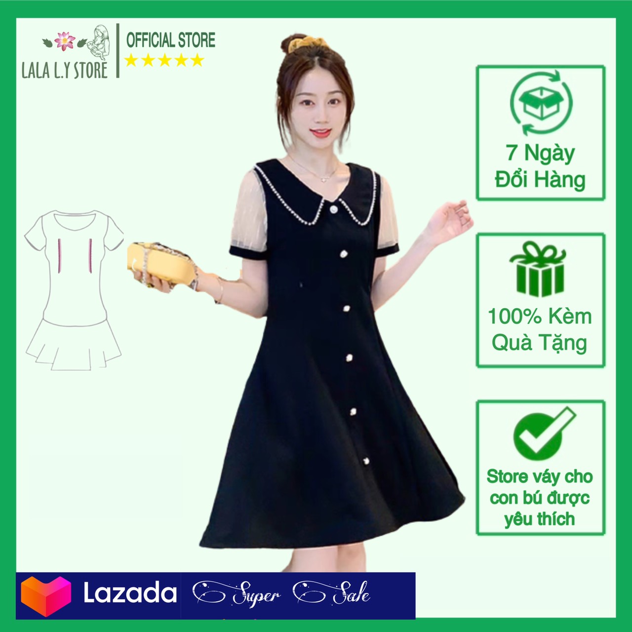 Váy sau sinh cho con bú, váy cho con ti hè dáng suông xoè nhẹ lsv086-bst2021