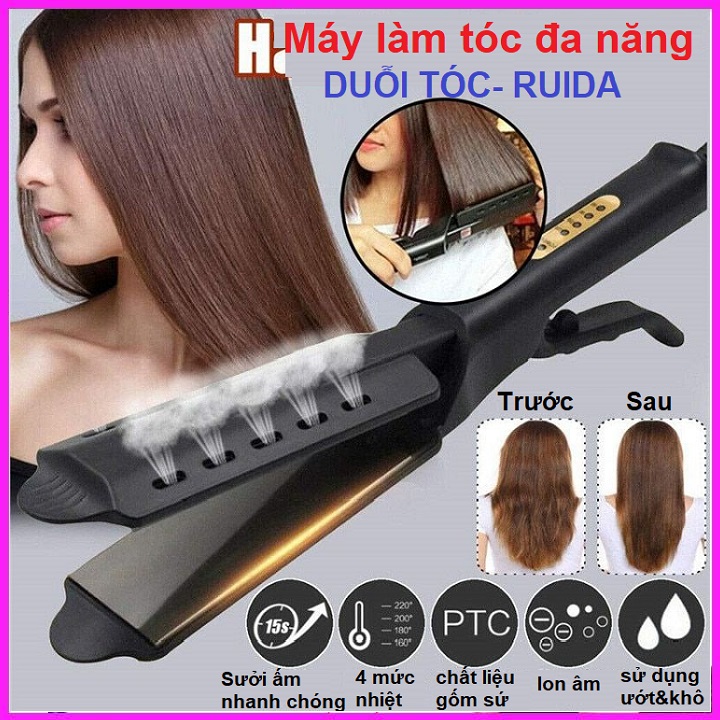 Máy làm tóc mini RUIDA, Máy kẹp tóc đa năng, duỗi tóc, ép tóc, uốn cúp xoăn ion đa năng Hàn Quốc, Máy duỗi/uốn tóc 2 trong 1 có màn hình đèn LED hiển thị số nhiệt độ, làm nóng cực nhanh