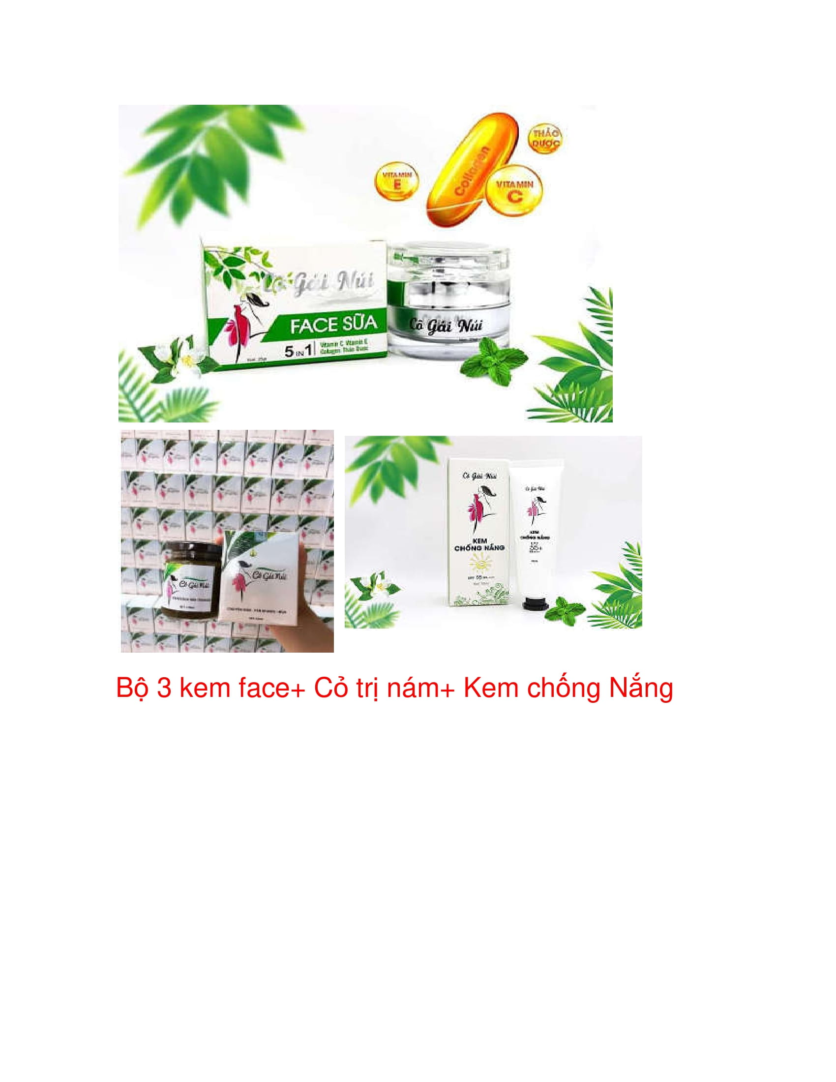 Chống nám combo 3 món Kem face +cỏ trừ nám+kem chống nắng