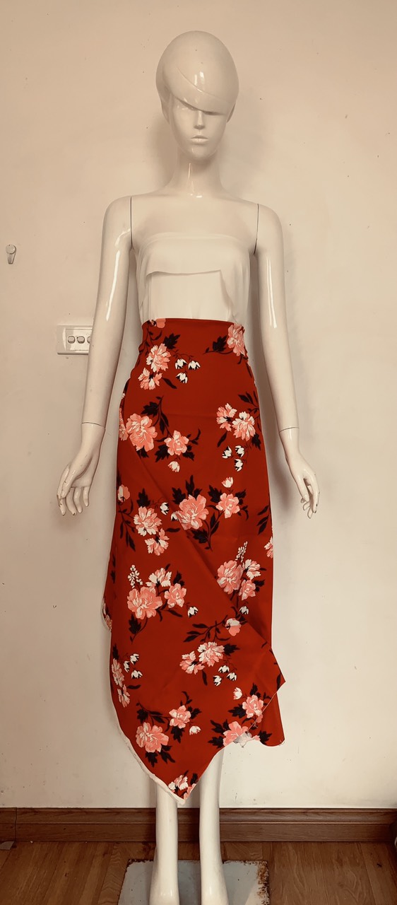 1,3m vải thô hoa màu đỏ co giãn 4 chiều chất đẹp khổ 1m40 may váy đầm, chân váy, quần sooc, quần ôm, quần lửng