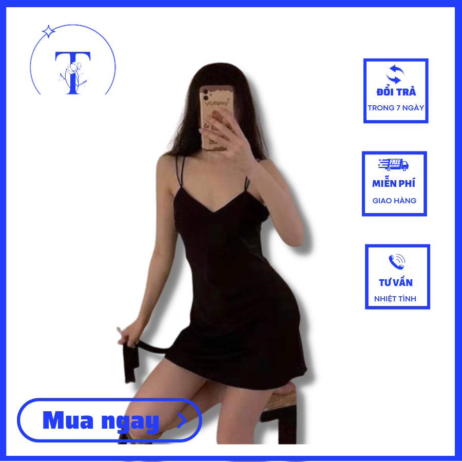 Váy ngủ nữ lụa satin hai dây sexy quyến rũ cho phái nữ