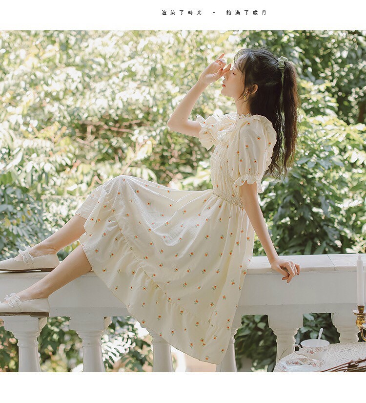 Đầm tiểu thư hoa nhí, rút chun ở eo nhẹ nhàng nữ tính, form chuẩn đẹp như hình, chất von dày mịn, ttsgr