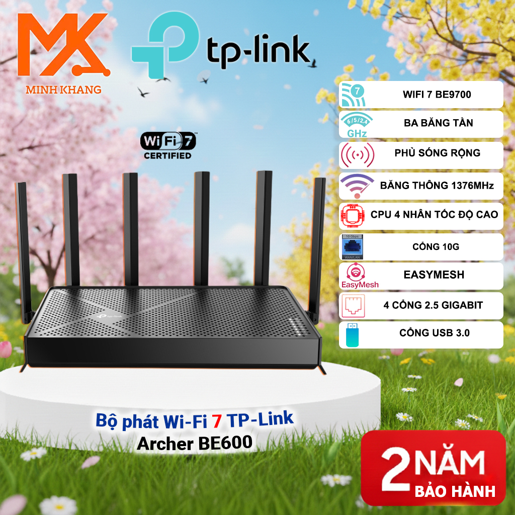 Router WiFi 7 TP-Link Archer BE600 BE9700 Tri-Band 2.5G Tốc Độ Cao Cho Gia Đình Văn Phòng