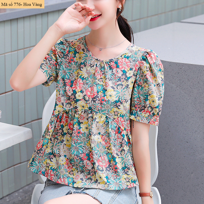 B776- Áo hoa cotton dày dặn