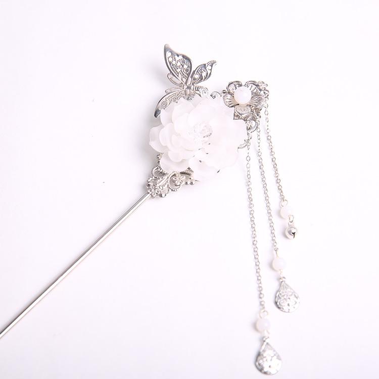 Trâm cài tóc tóc hoa trắng cho cô dâu phù hợp đề cosplay phong cách cổ trang tron quốc 17cm