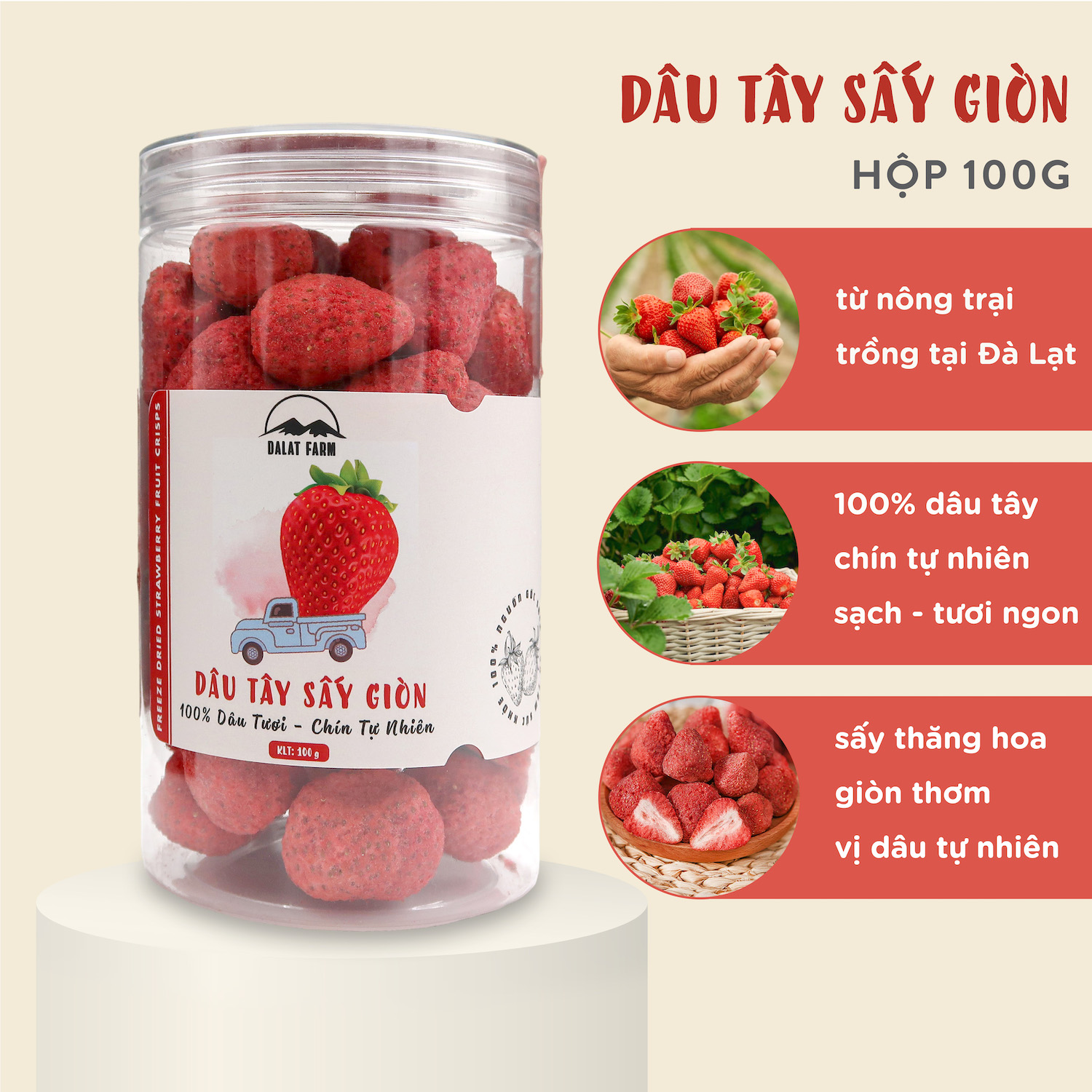 Dâu tây sấy giòn - hộp 100g
